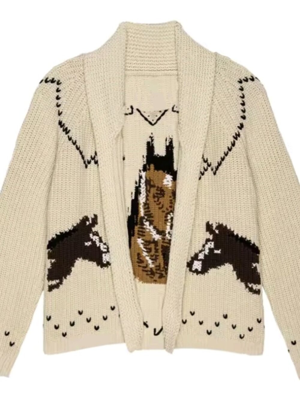 Autumn Boho Knit Jacquard Women's Cardigans Loose Lapel Long Sleeve Contrast - Picture 5 of 5